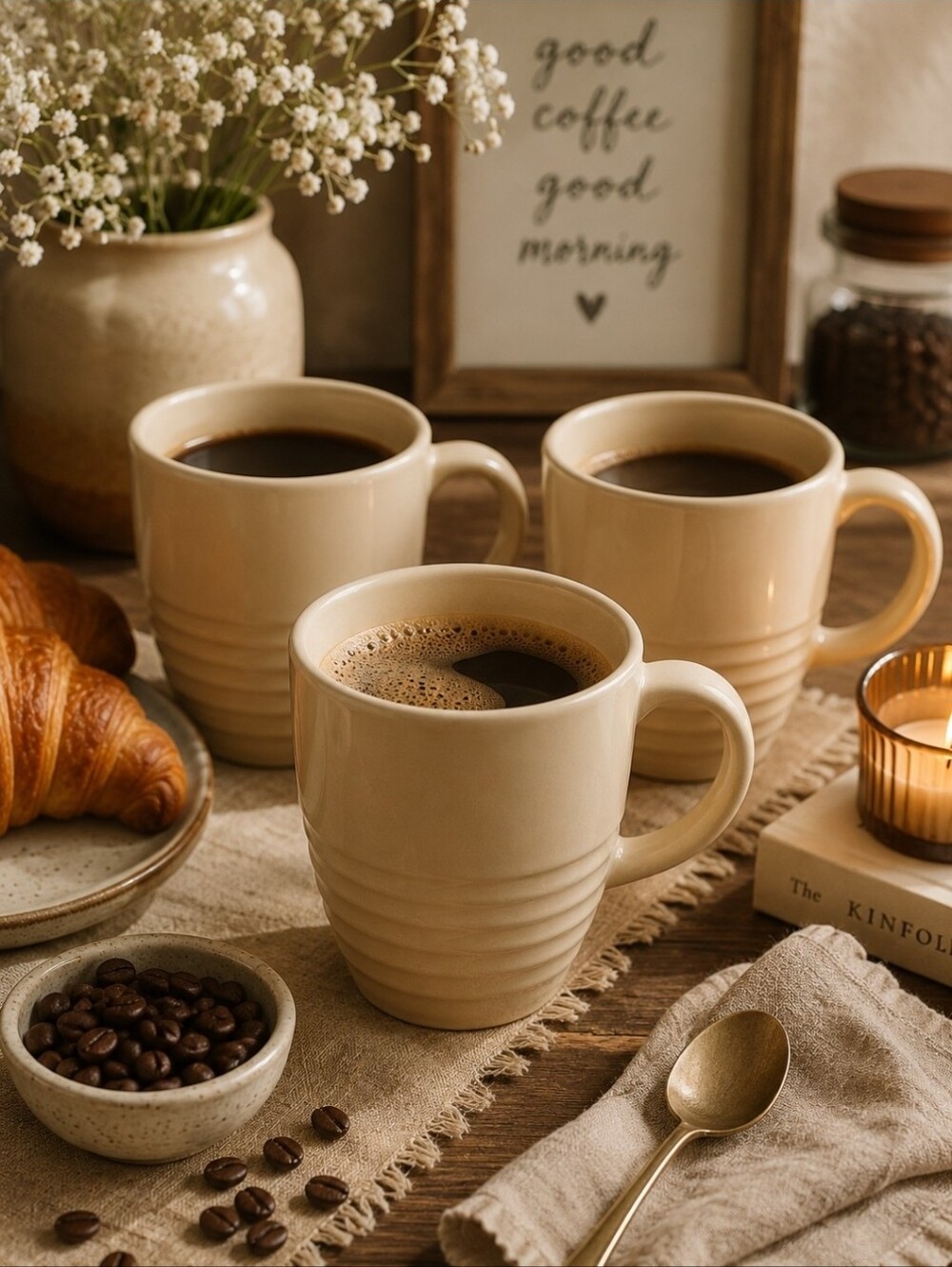 Pfaltzgraff Cappuccino Mugs Set of 3 Discontinued Stoneware Coffee Cups Neutral